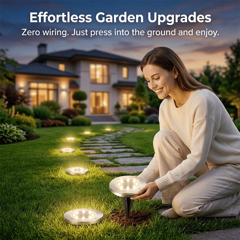☀️ 8-LED Solar Ground Lights for Outdoor Gardens – Waterproof Stainless Steel Pathway Disk Lights for Lawn, Patio & Walkway Decoration 🏡