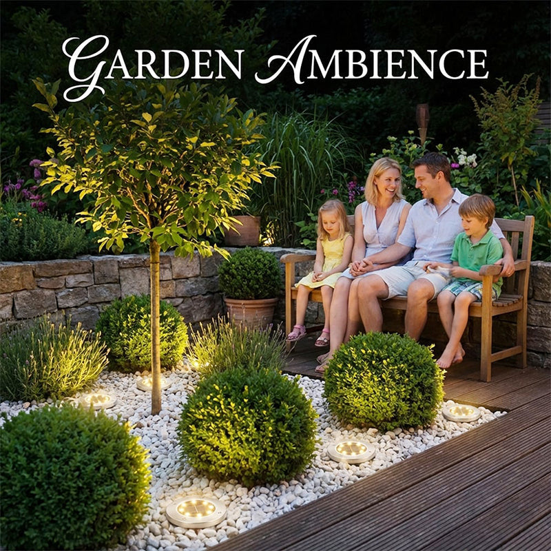 ☀️ 8-LED Solar Ground Lights for Outdoor Gardens – Waterproof Stainless Steel Pathway Disk Lights for Lawn, Patio & Walkway Decoration 🏡