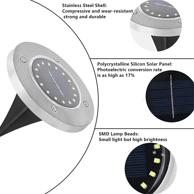 ☀️ 8-LED Solar Ground Lights for Outdoor Gardens – Waterproof Stainless Steel Pathway Disk Lights for Lawn, Patio & Walkway Decoration 🏡