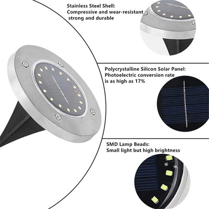 ☀️ 8-LED Solar Ground Lights for Outdoor Gardens – Waterproof Stainless Steel Pathway Disk Lights for Lawn, Patio & Walkway Decoration 🏡
