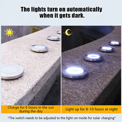 ☀️ 8-LED Solar Ground Lights for Outdoor Gardens – Waterproof Stainless Steel Pathway Disk Lights for Lawn, Patio & Walkway Decoration 🏡