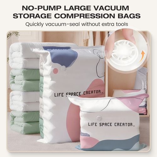 🌸 Say Goodbye to Messy Closets with No-Pump Large Vacuum Compression Bags for Clothes & Bedding Storage🛒