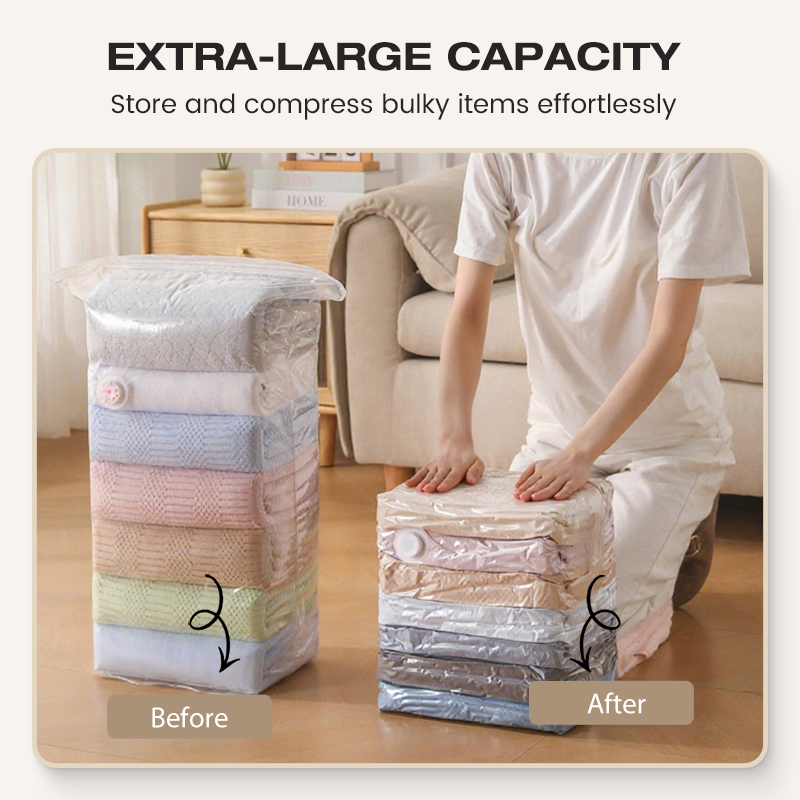 🌸 Say Goodbye to Messy Closets with No-Pump Large Vacuum Compression Bags for Clothes & Bedding Storage🛒