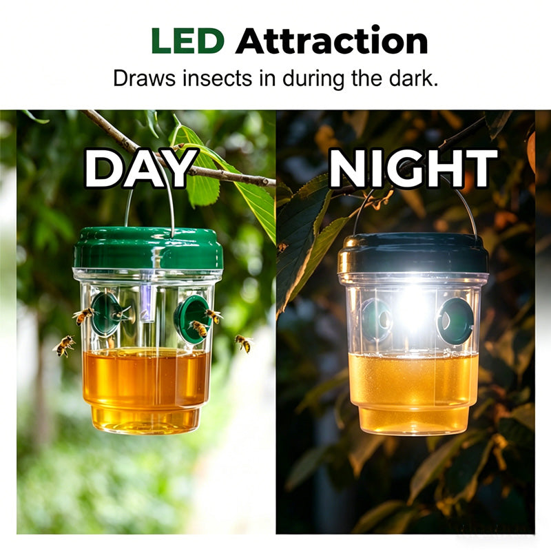 🐝 Solar Powered Hanging Wasp Trap – Safe, Chemical-Free Protection Day & Night