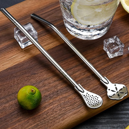 🥤 Buy 1 Get 1 Free ⏰ 304 Stainless Steel 2-in-1 Straw-Spoon – Easy to Clean & Reusable 🥄
