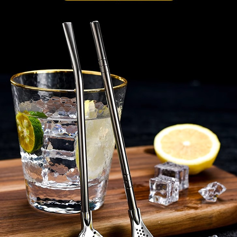 🥤 Buy 1 Get 1 Free ⏰ 304 Stainless Steel 2-in-1 Straw-Spoon – Easy to Clean & Reusable 🥄
