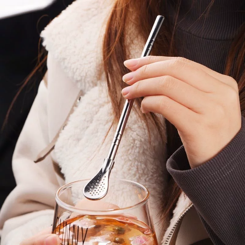 🥤 Buy 1 Get 1 Free ⏰ 304 Stainless Steel 2-in-1 Straw-Spoon – Easy to Clean & Reusable 🥄