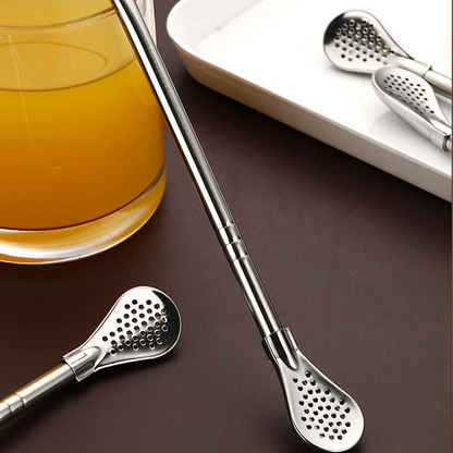 🥤 Buy 1 Get 1 Free ⏰ 304 Stainless Steel 2-in-1 Straw-Spoon – Easy to Clean & Reusable 🥄