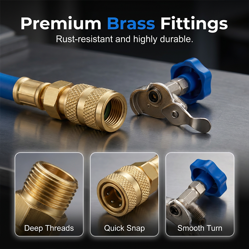 🔧 Save 50% now! ❄️ R134a A/C Refrigerant Charging Hose with Pressure Gauge — Leak-proof design, clear readings; compatible with cars, trucks, and home air conditioners.