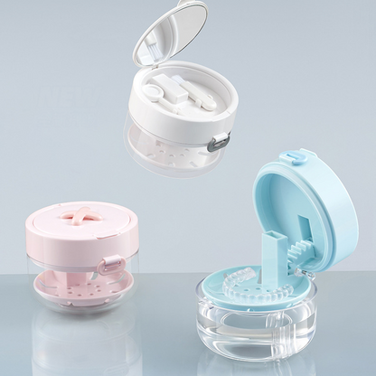 🦷3-in-1 Liftable Denture Cleaner Box | Retainer Invisible Aligner Portable Soaking Storage Case
