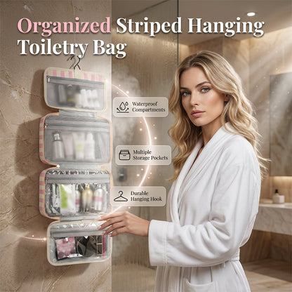 ✨Stop Digging Through Your Suitcase for Toiletries with the Striped Hanging Travel Toiletry Bag
