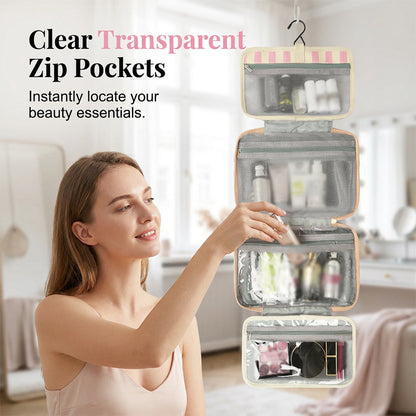 ✨Stop Digging Through Your Suitcase for Toiletries with the Striped Hanging Travel Toiletry Bag