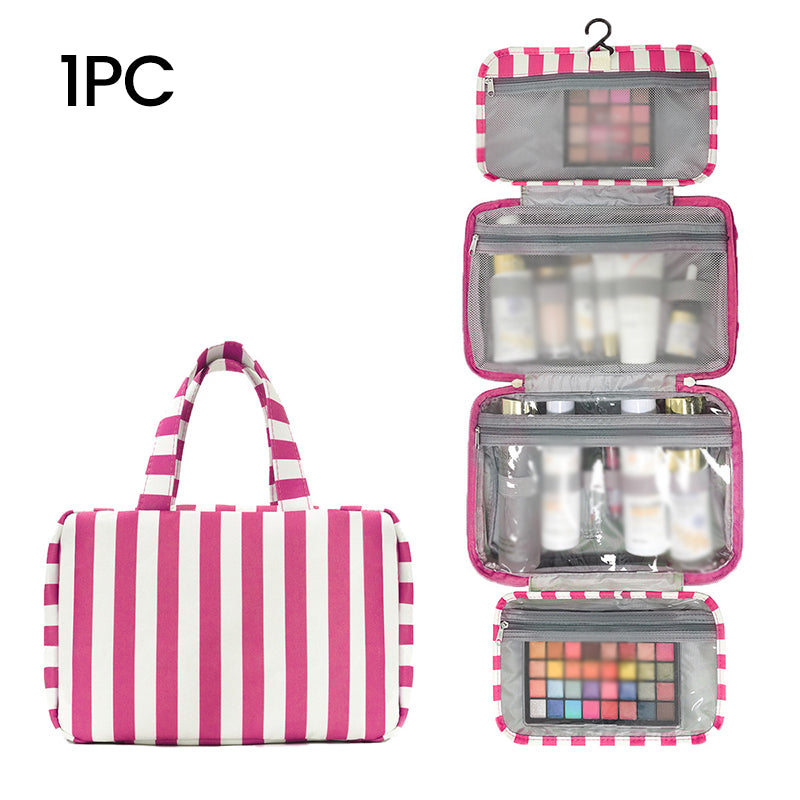 ✨Stop Digging Through Your Suitcase for Toiletries with the Striped Hanging Travel Toiletry Bag