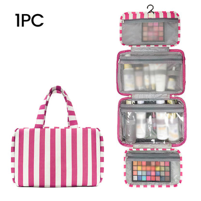 ✨Stop Digging Through Your Suitcase for Toiletries with the Striped Hanging Travel Toiletry Bag