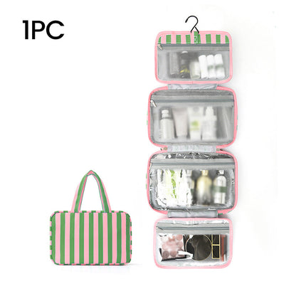 ✨Stop Digging Through Your Suitcase for Toiletries with the Striped Hanging Travel Toiletry Bag