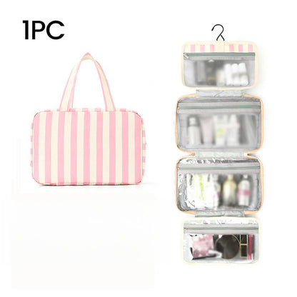 ✨Stop Digging Through Your Suitcase for Toiletries with the Striped Hanging Travel Toiletry Bag