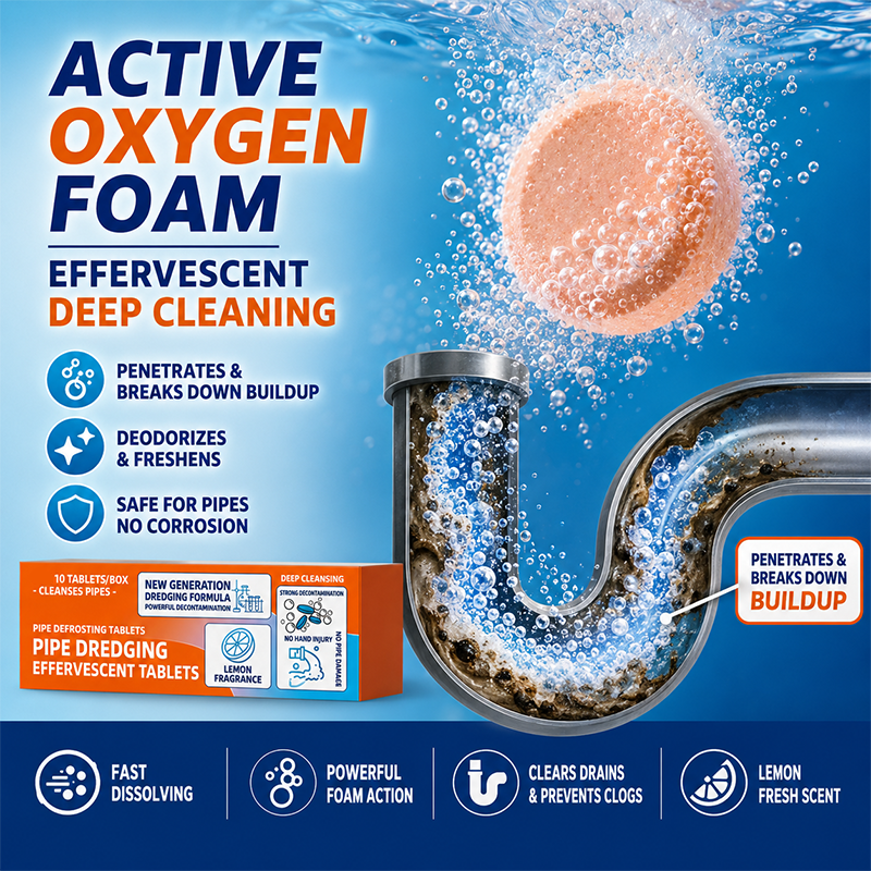🚿 Fast-acting drain cleaning effervescent tablets– Instantly removes stubborn blockages and odors.
