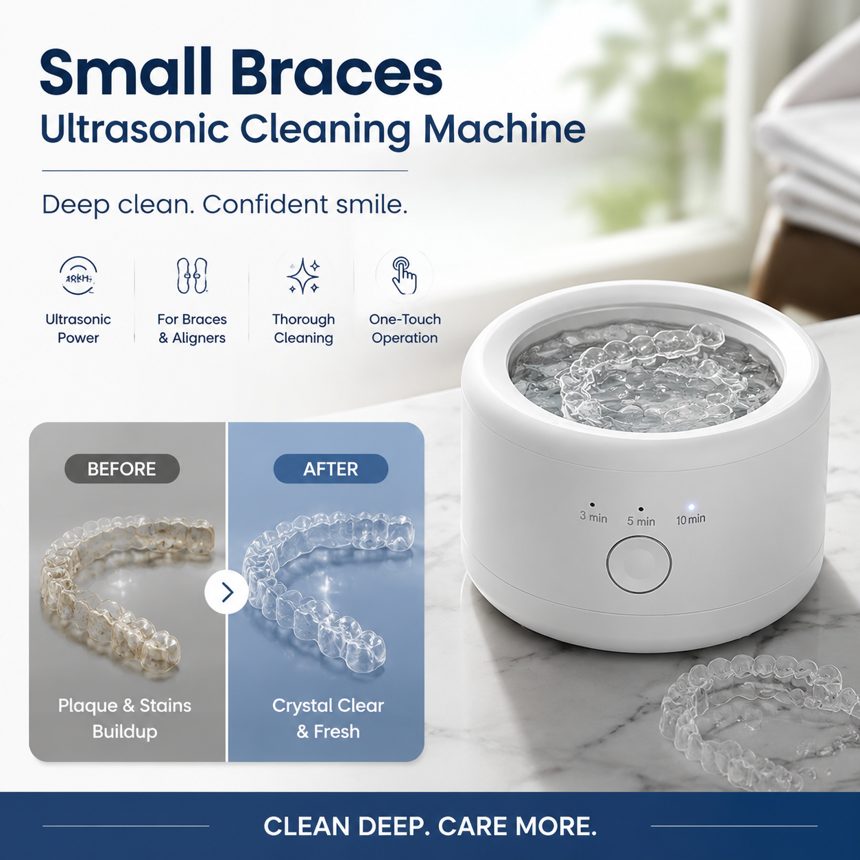 🦷 5-Min Ultrasonic UVC Denture Cleaner | Elderly One-Click Auto Sterilizer