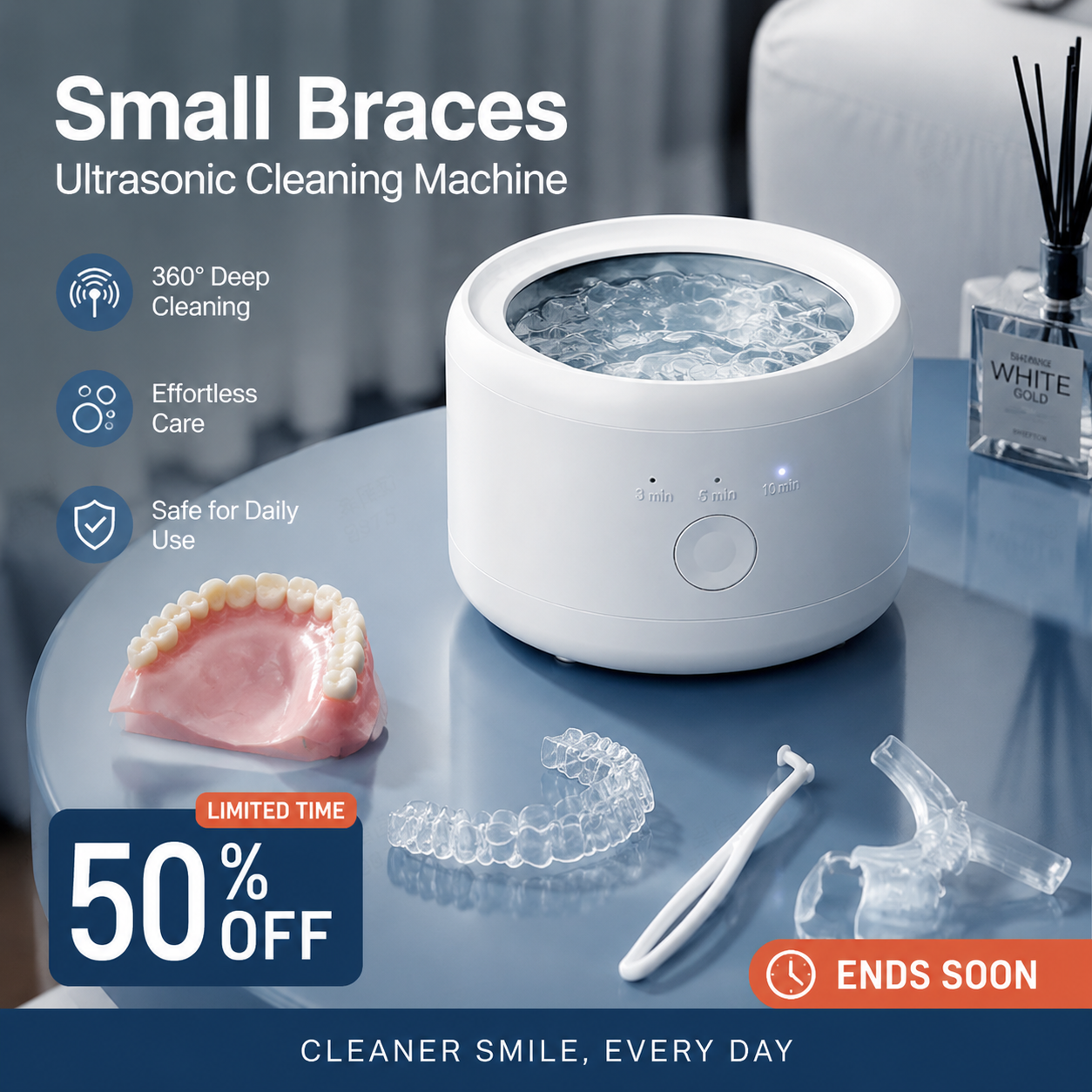 🦷 5-Min Ultrasonic UVC Denture Cleaner | Elderly One-Click Auto Sterilizer