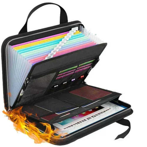 🔥 Fire-resistant accordion document folder with handle – fireproof, 12+ compartments & compact design 🧾