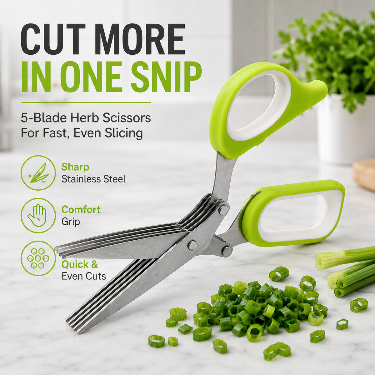 💥Buy 1, Get 1 Free ✂️5-Blade Stainless Steel Herb Scissors with Protective Sheath