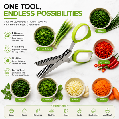 💥Buy 1, Get 1 Free ✂️5-Blade Stainless Steel Herb Scissors with Protective Sheath