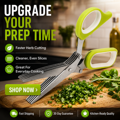 💥Buy 1, Get 1 Free ✂️5-Blade Stainless Steel Herb Scissors with Protective Sheath