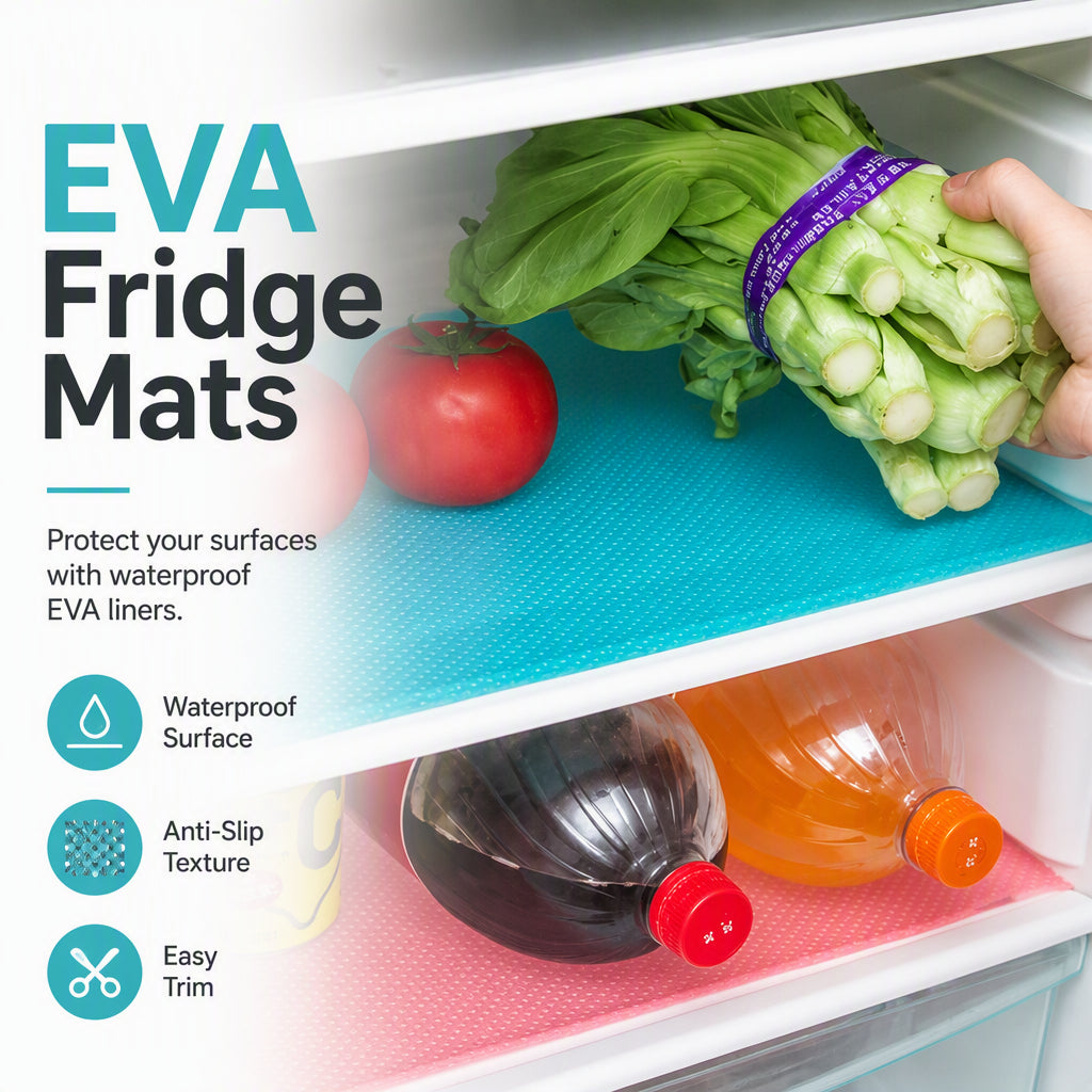 🎁 Great value 4-pack! These fridge shelf liners are made of waterproof EVA material; they are non-slip and can be cut to size. 🏠✅