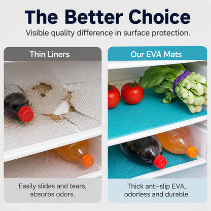 🎁 Great value 4-pack! These fridge shelf liners are made of waterproof EVA material; they are non-slip and can be cut to size. 🏠✅