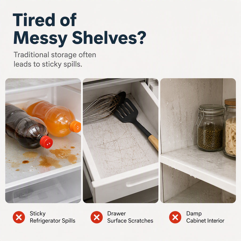 🎁 Great value 4-pack! These fridge shelf liners are made of waterproof EVA material; they are non-slip and can be cut to size. 🏠✅