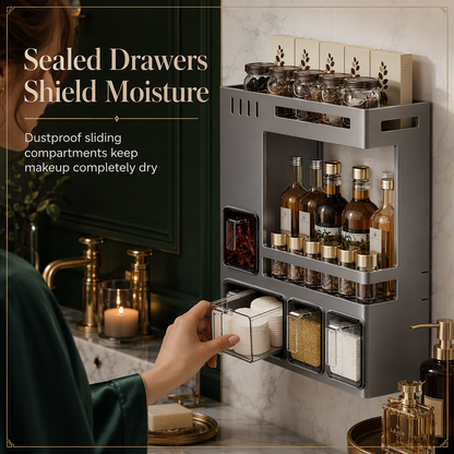 No‑Drill Wall‑Mounted Spice Rack with Condiment Jars & Spoons
