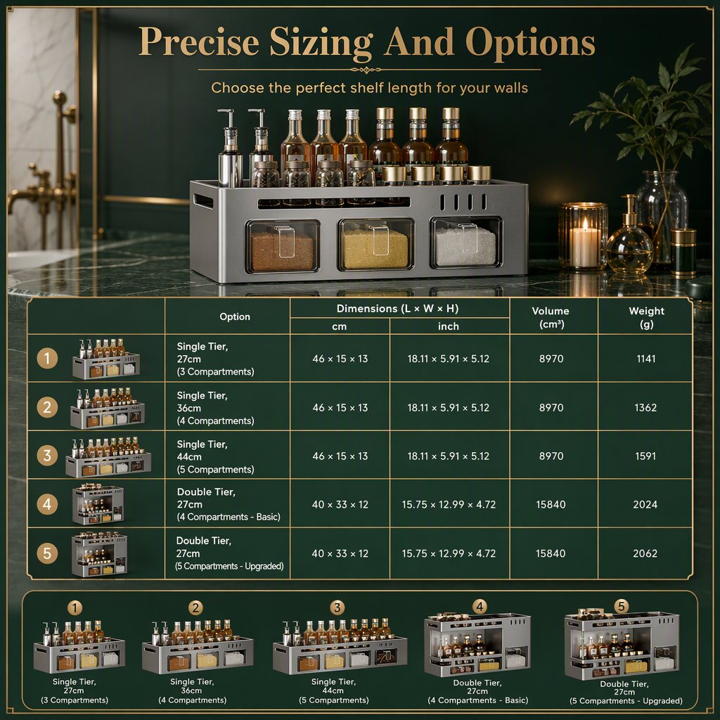 No‑Drill Wall‑Mounted Spice Rack with Condiment Jars & Spoons