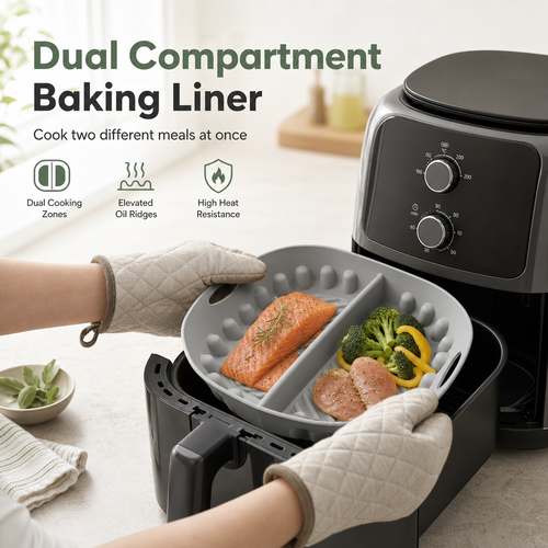 ✨Cook Two Meals At Once! Large Split Silicone Air Fryer Baking Mat