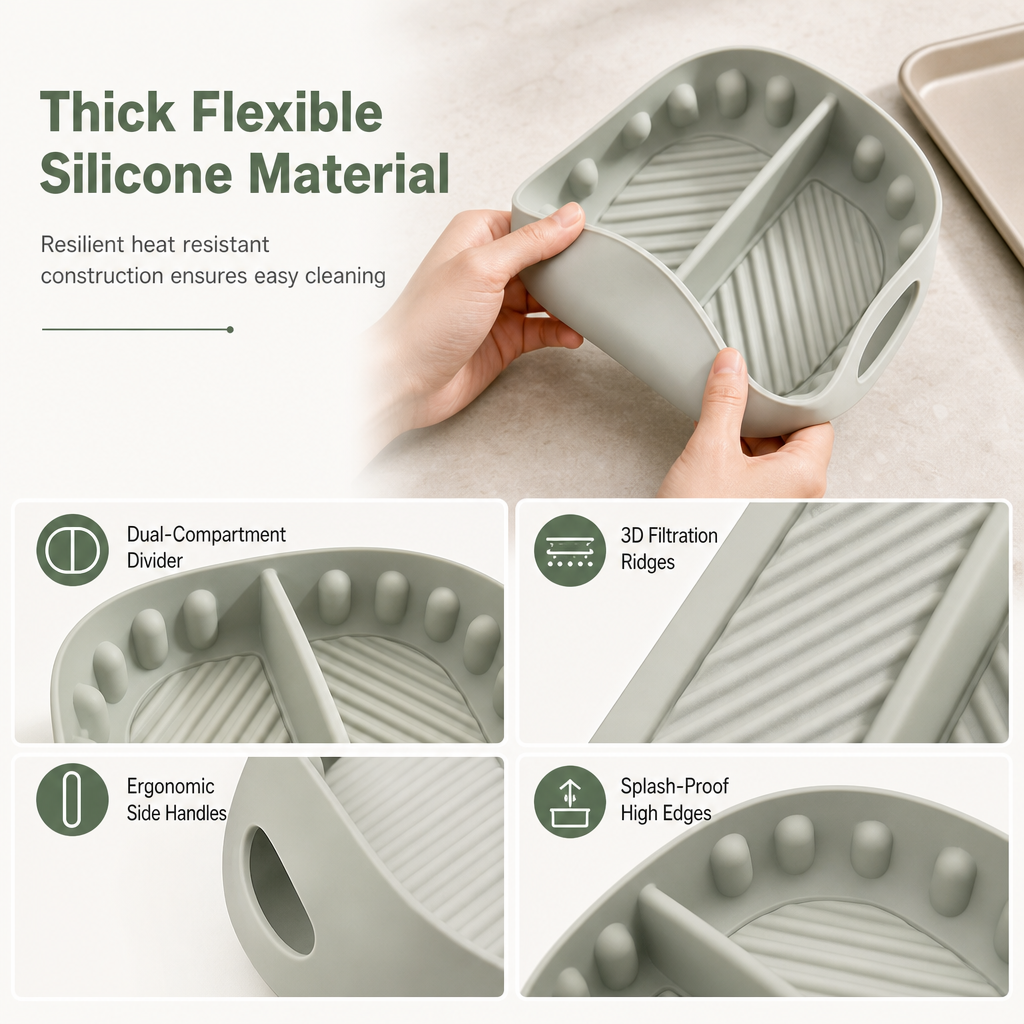 ✨Cook Two Meals At Once! Large Split Silicone Air Fryer Baking Mat