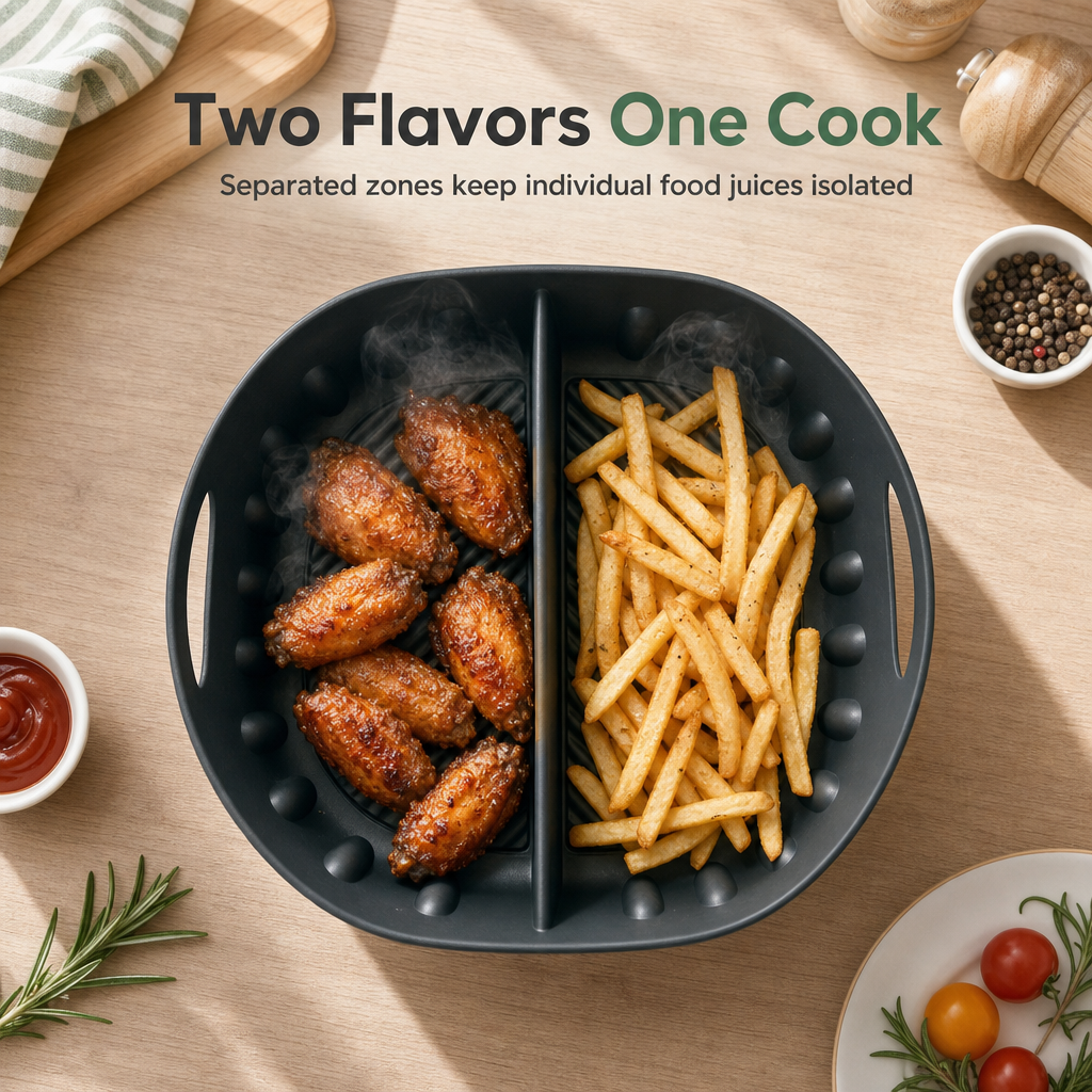 ✨Cook Two Meals At Once! Large Split Silicone Air Fryer Baking Mat