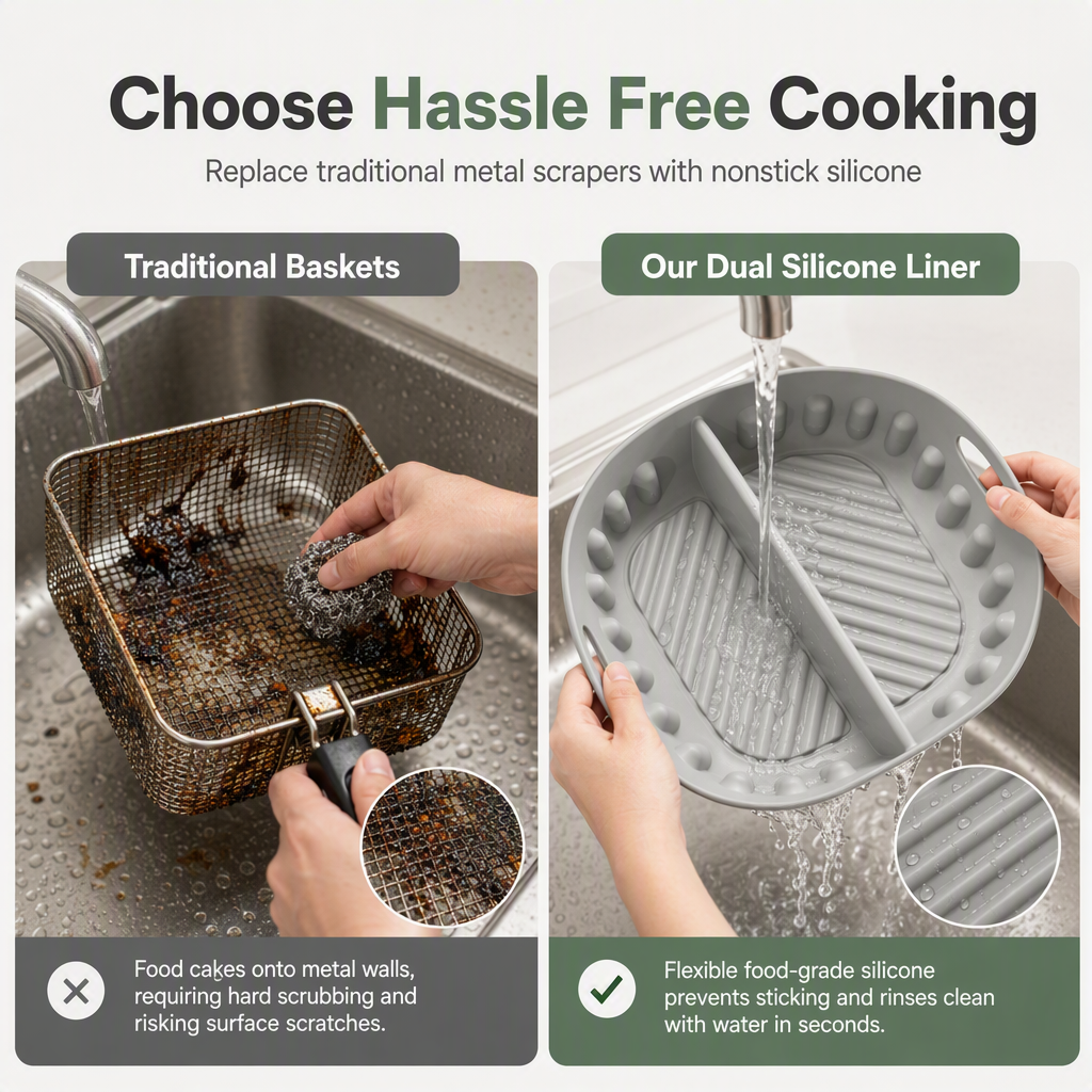 ✨Cook Two Meals At Once! Large Split Silicone Air Fryer Baking Mat