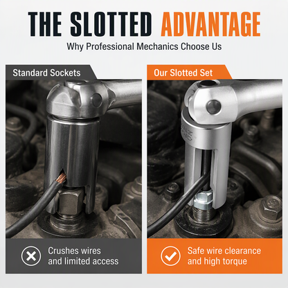 🔥50% OFF🔧9-Piece Flare Nut Socket Set – Slotted Oxygen Sensor & Diesel Injector Line Sockets, The Workshop Kit That Makes Awkward Auto Repairs Easier 🛠️
