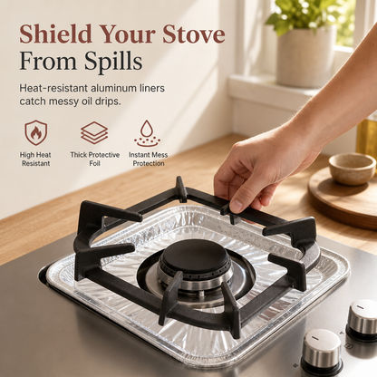 ⏳ Buy 1 Get 1 Free! ⏰ Set of 10 aluminum foil gas stove protectors – Keep your cooktop clean & protected with deep drip trays 🍳