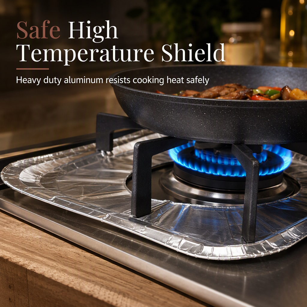 ⏳ Buy 1 Get 1 Free! ⏰ Set of 10 aluminum foil gas stove protectors – Keep your cooktop clean & protected with deep drip trays 🍳