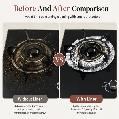 ⏳Buy one get one free for a limited time⏰25 Pack Heavy Duty Foil Gas Stove Burner Liners For Easy Cleaning And Spill Protection 🍳