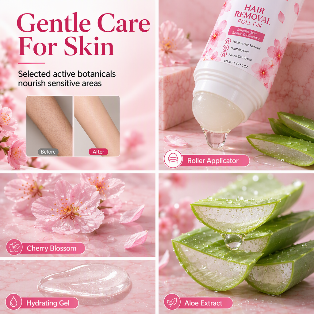 🌿Gentle Roll-On Hair Removal - Specially designed for delicate areas; easy to apply and ideal for sensitive skin.