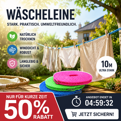 🔥Rutschfeste Wäscheleine – Langlebig & UV-beständig – Perfekt für Balkon, Garten oder Waschküche – hält Kleidung sicher an Ort und Stelle ☀️